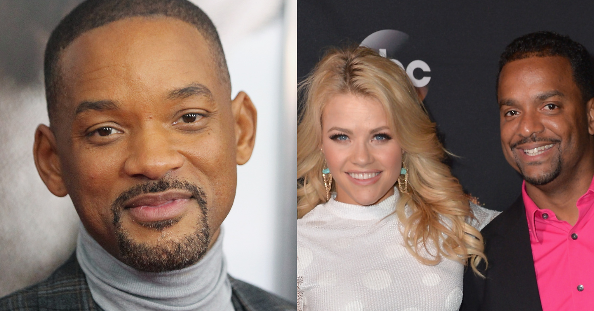 Split screen of Will Smith (L) and Alfonso Ribeiro with Witney Carson (R)