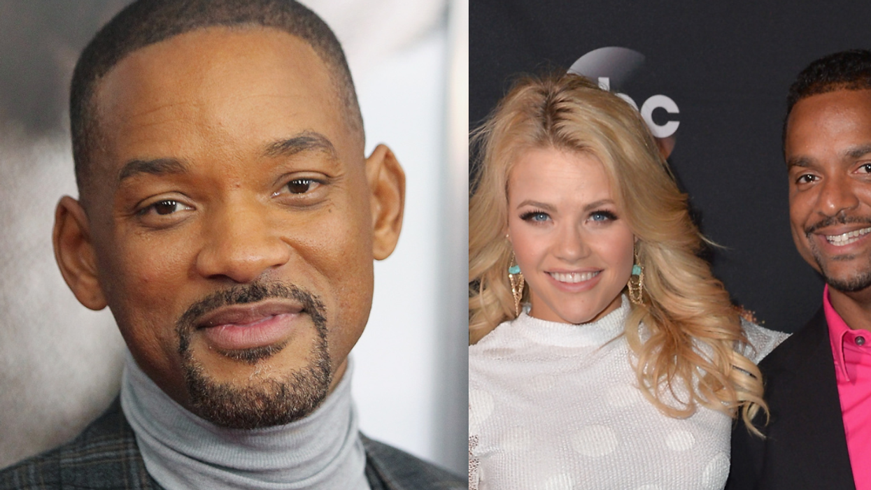Split screen of Will Smith (L) and Alfonso Ribeiro with Witney Carson (R)