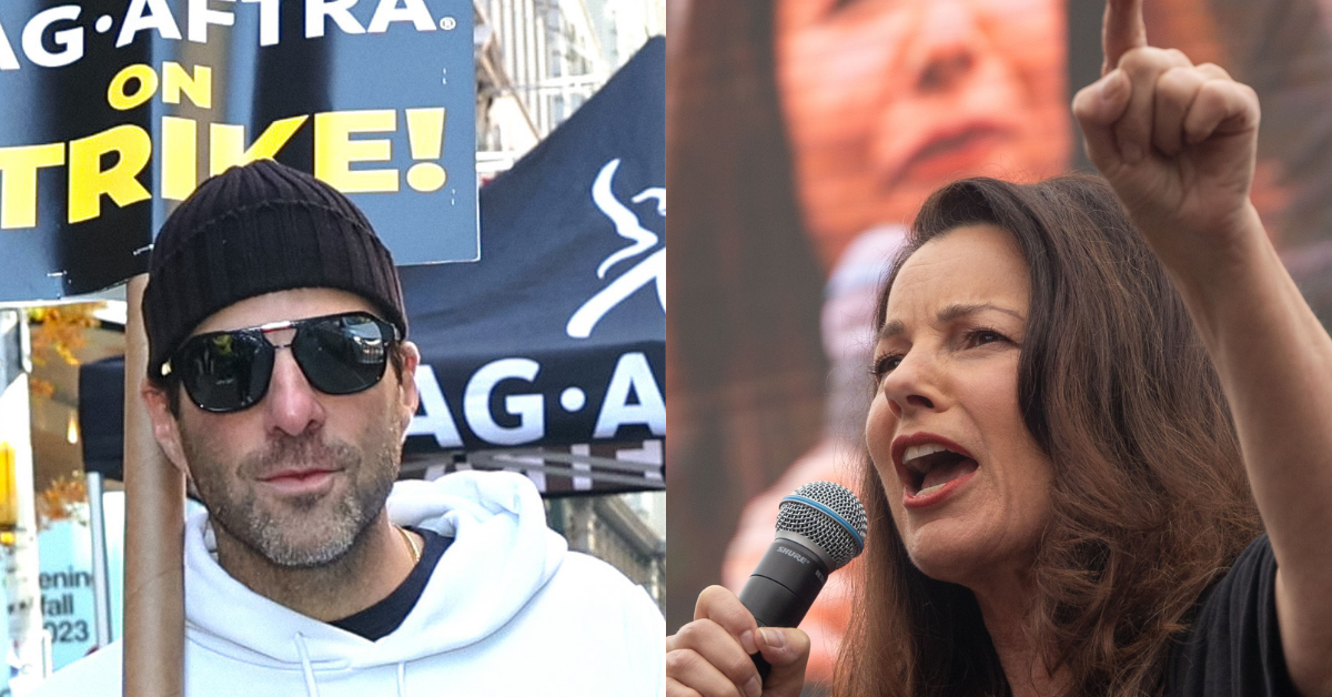 Split screen of Zachary Quinto (L) and Fran Drescher (R)