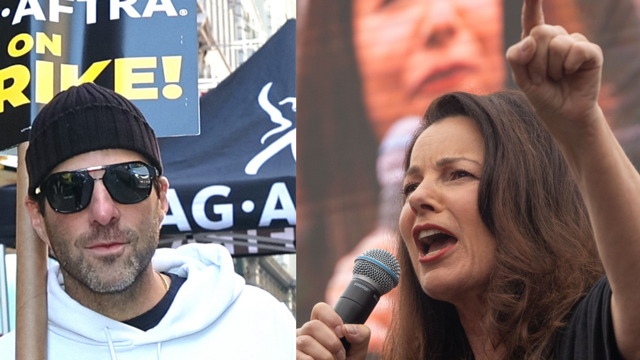 Split screen of Zachary Quinto (L) and Fran Drescher (R)