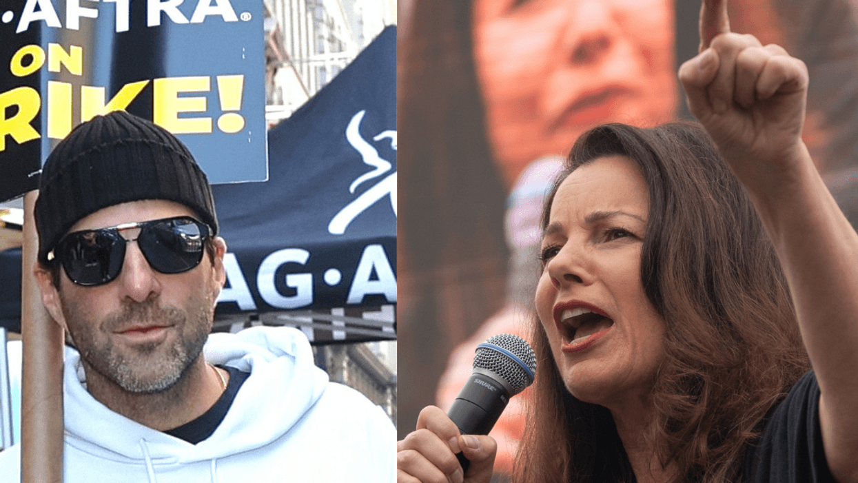Split screen of Zachary Quinto (L) and Fran Drescher (R)
