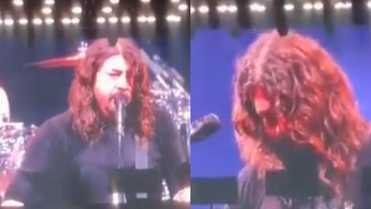 Split screen shots of Dave Grohl at Foo Fightersâ concert