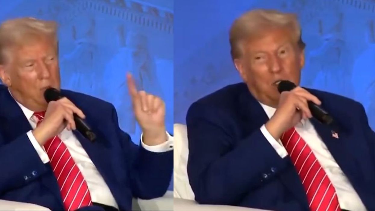Split screen shots of Donald Trump at a discussion with Moms for Liberty