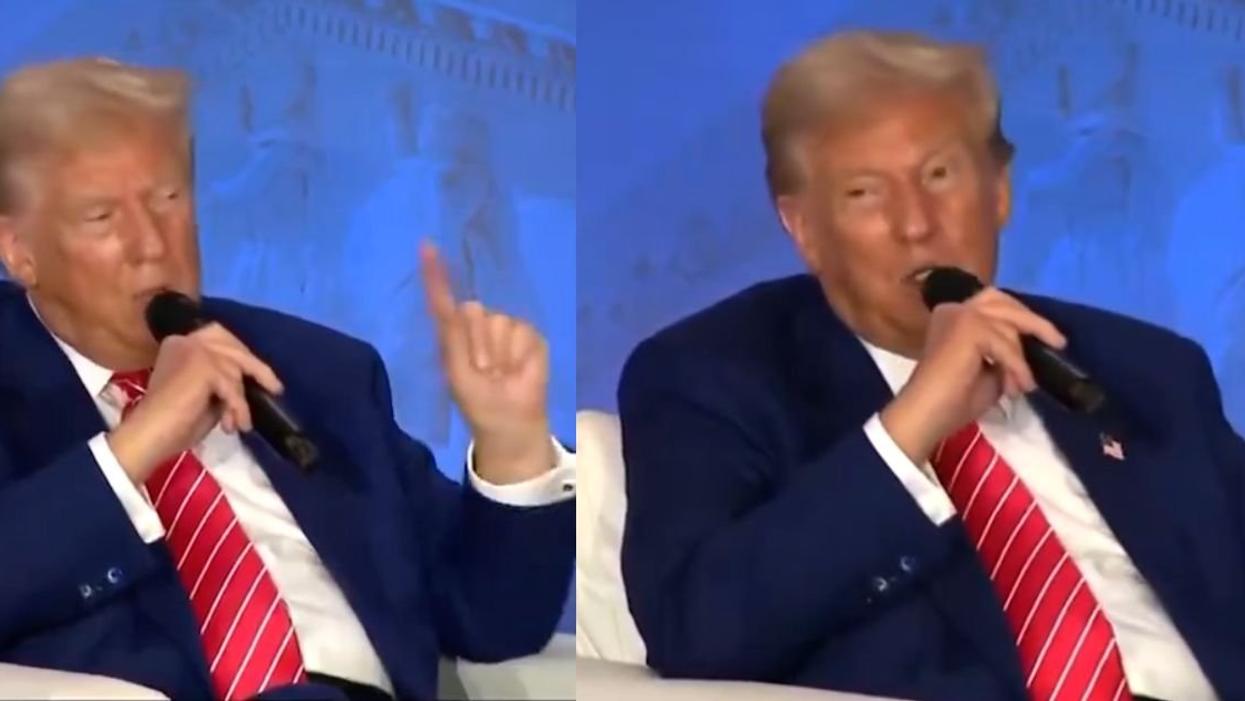 Split screen shots of Donald Trump at a discussion with Moms for Liberty