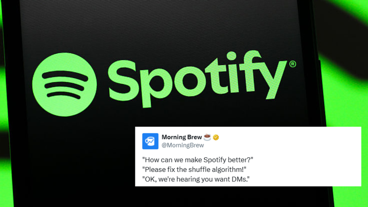Spotify Logo; Tweet by Morning Brew