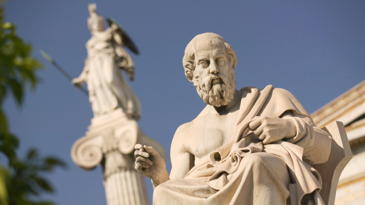 statue of Plato outside Hellenic Academy