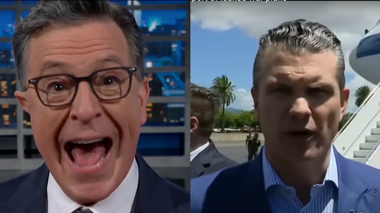 Stephen Colbert and Pete Hegseth