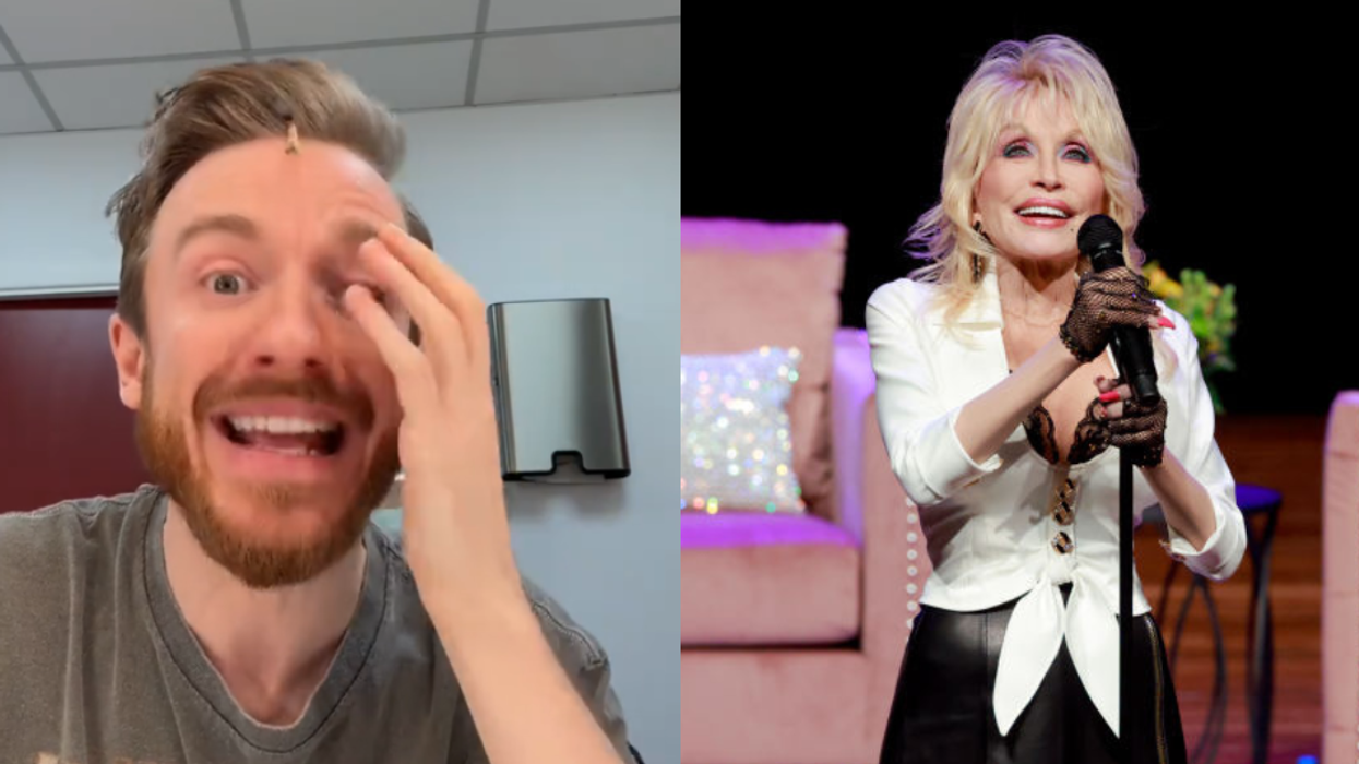 Steven Webb in his TikTok video; Dolly Parton