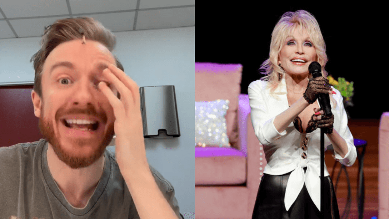 Steven Webb in his TikTok video; Dolly Parton