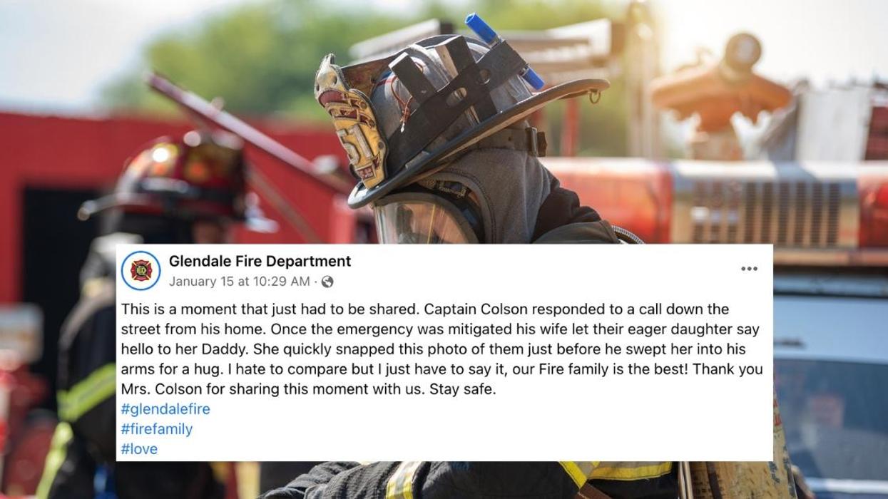 Stock image of firefighters with Glendale Fire Department's Facebook post overlayed