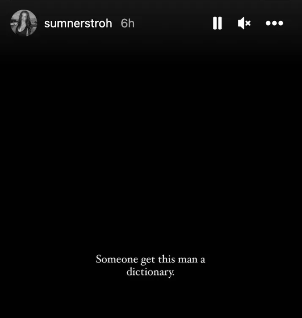Sumner Stroh Instagram Story response to Adam Levine post