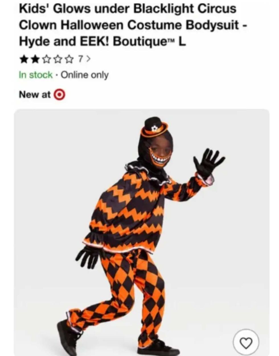 Target Halloween clown costume resembling minstrel show clown