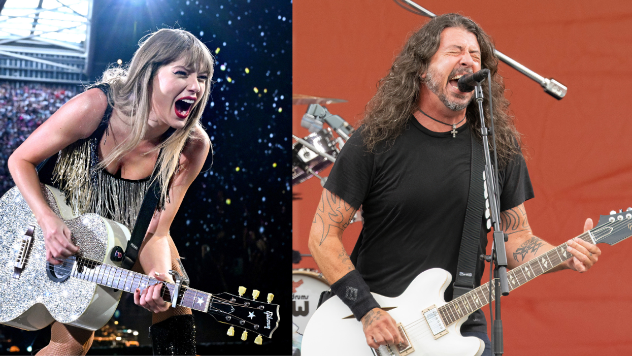 Taylor Swift performing; Dave Grohl performing