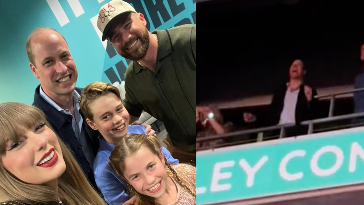 Taylor Swift, Prince William, Prince George, Princess Charlotte and Travis Kelce; TikTok screenshot of Prince William dancing at Taylor Swift concert