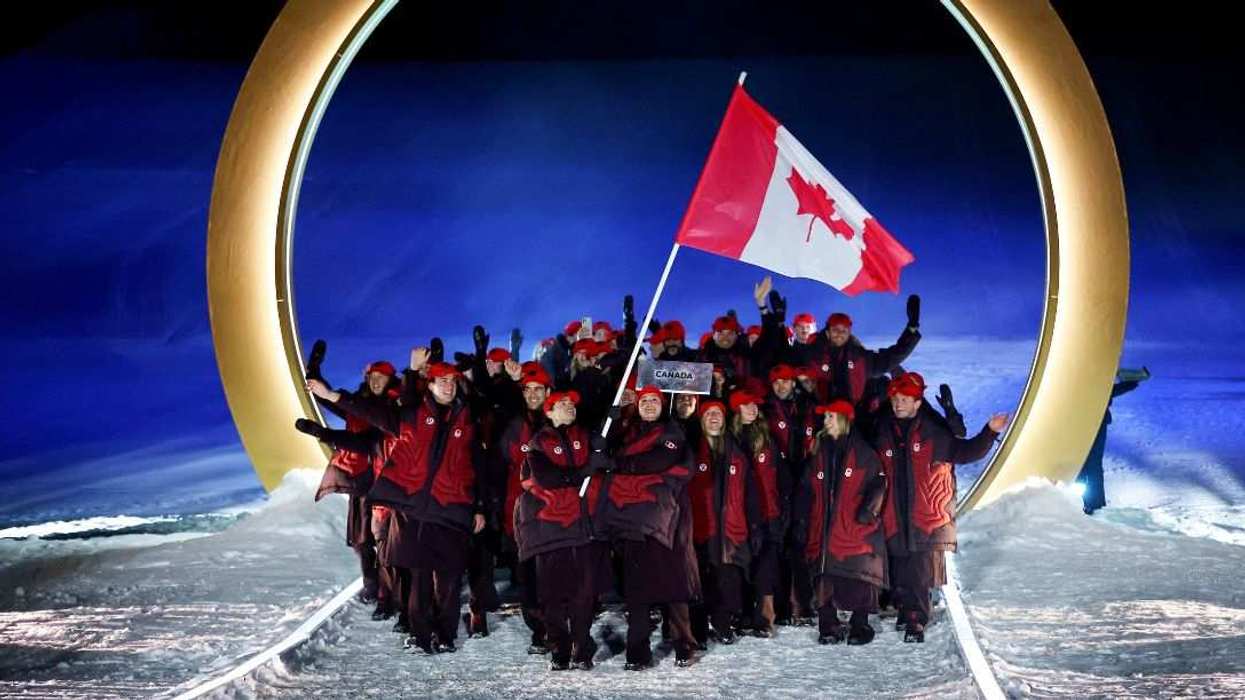 Team Canada arrives during the opening ceremony of the 2026 Winter Olympic Games.