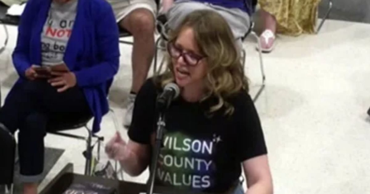 The mother of an LGBTQ+ sixth grade student speaking at a Wilson County Schools board meeting