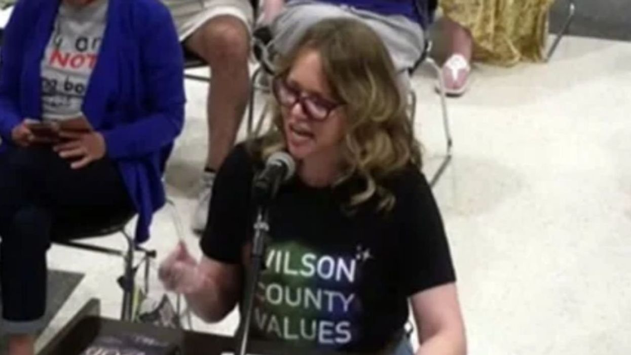 The mother of an LGBTQ+ sixth grade student speaking at a Wilson County Schools board meeting