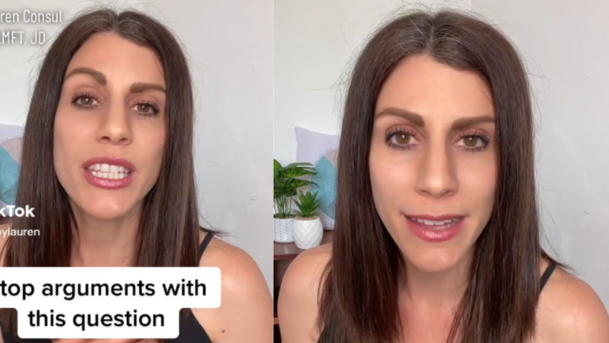 TherapyLauren LMFT, JD on TikTok discussing relationship conversation advice