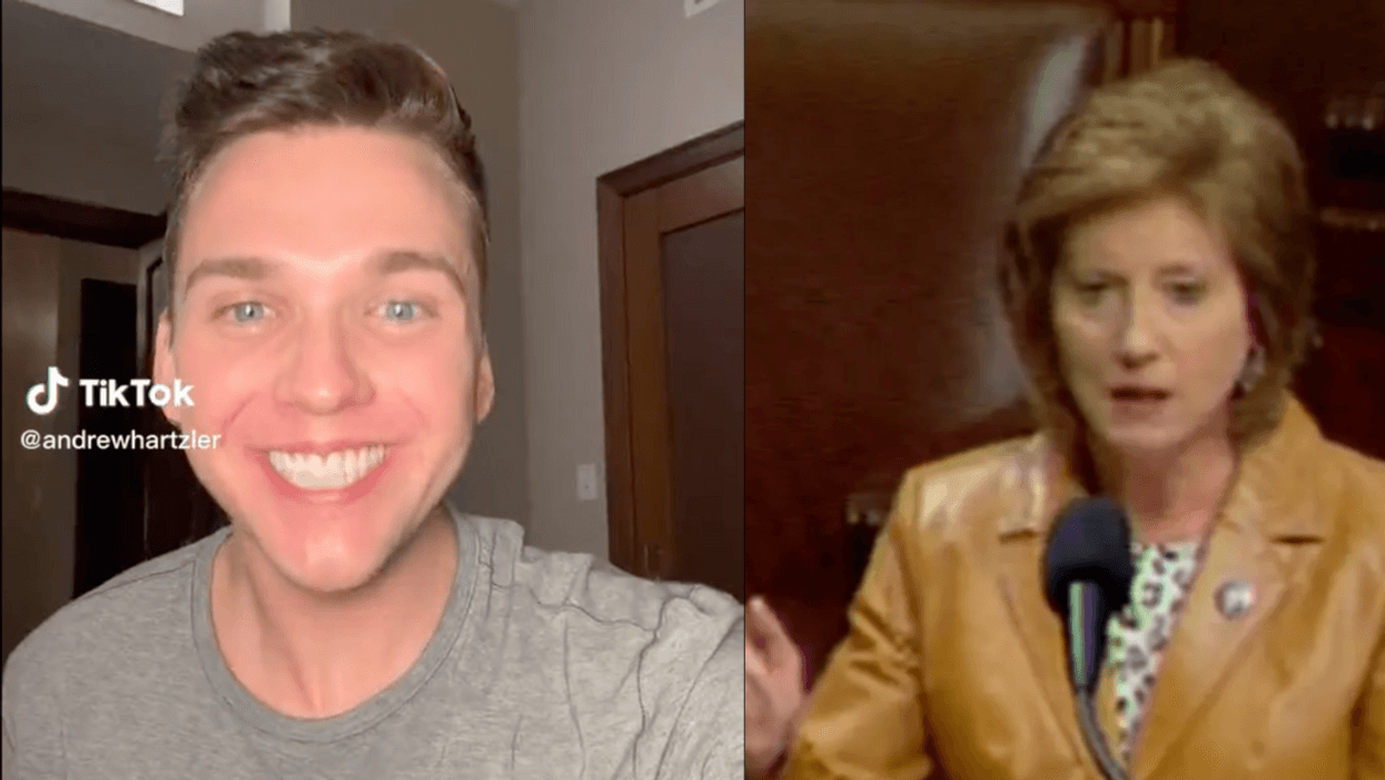 TikTok screenshot of Andrew Hartzler; C-SPAN screenshot of Vicky Hartzler giving speech on House floor