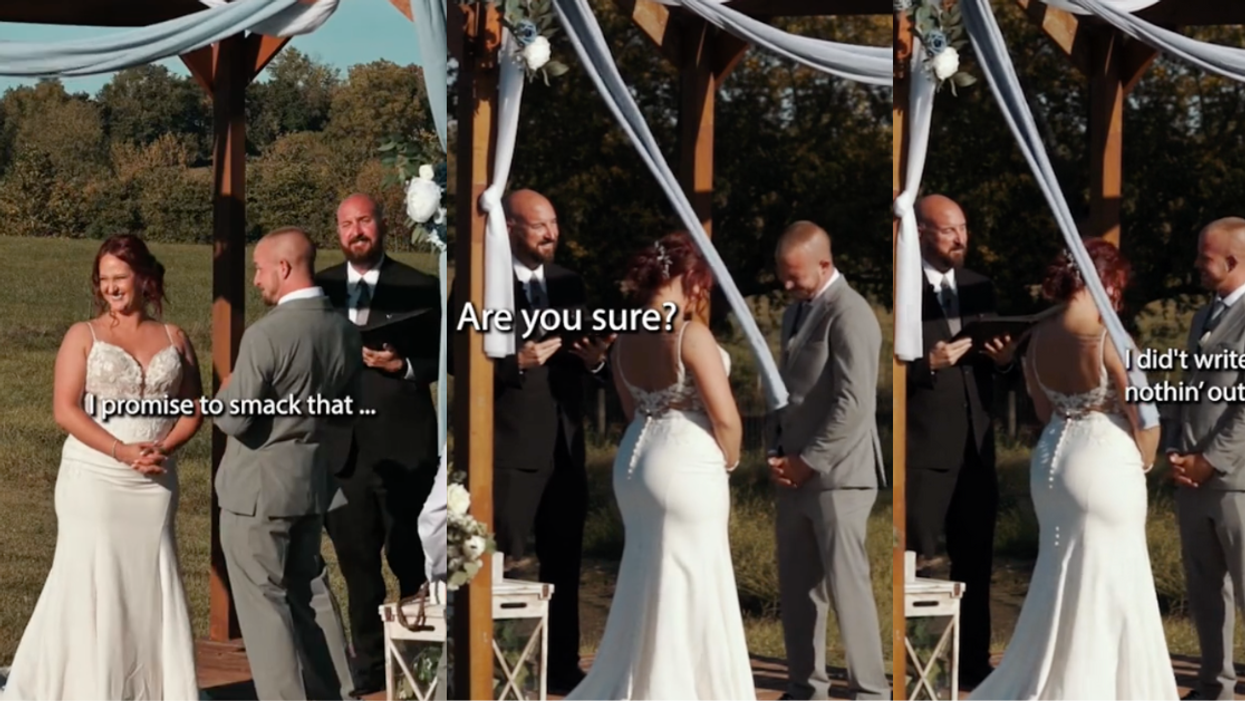 TikTok screenshot of bride, groom and officiant