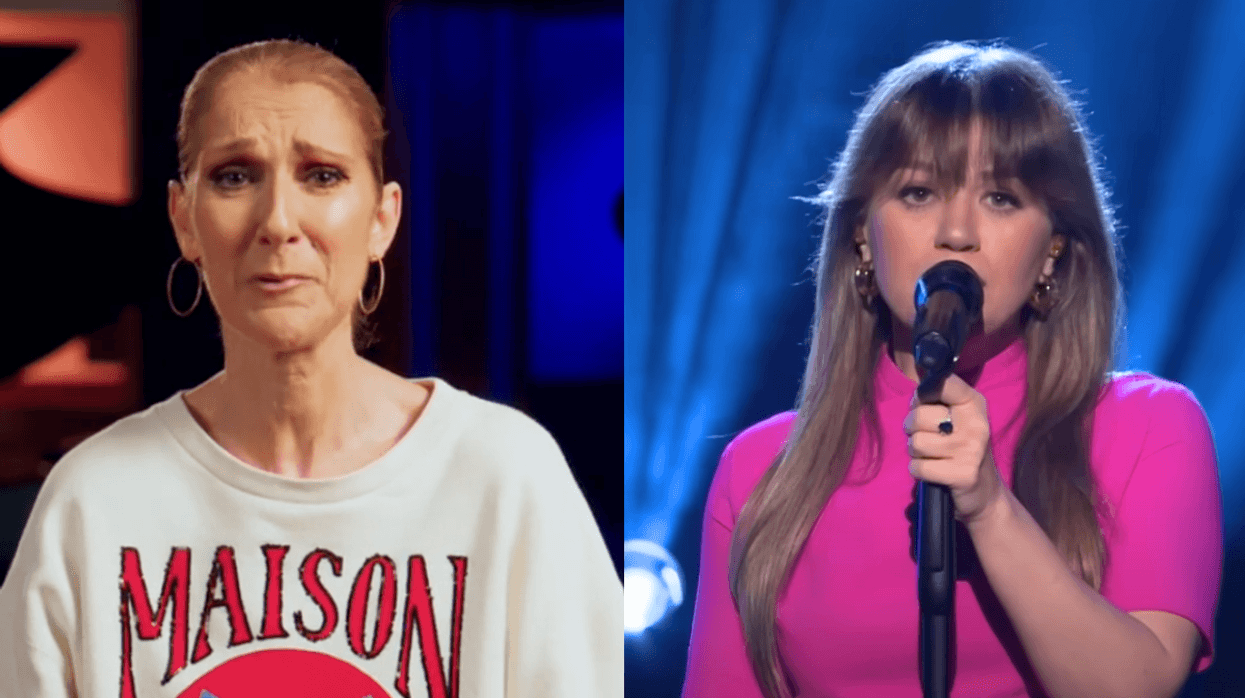 TikTok screenshot of Celine Dion; YouTube screenshot of Kelly Clarkson