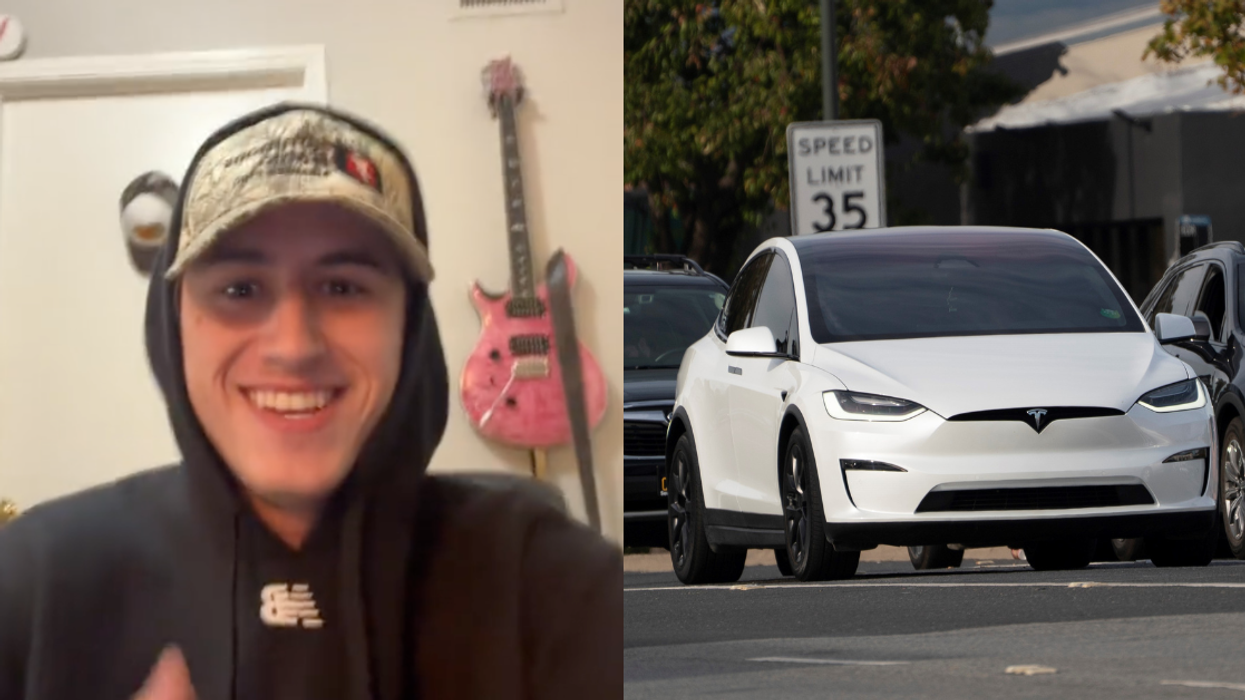 TikTok screenshot of @jamesisnotverynice; Tesla Model 3 in traffic
