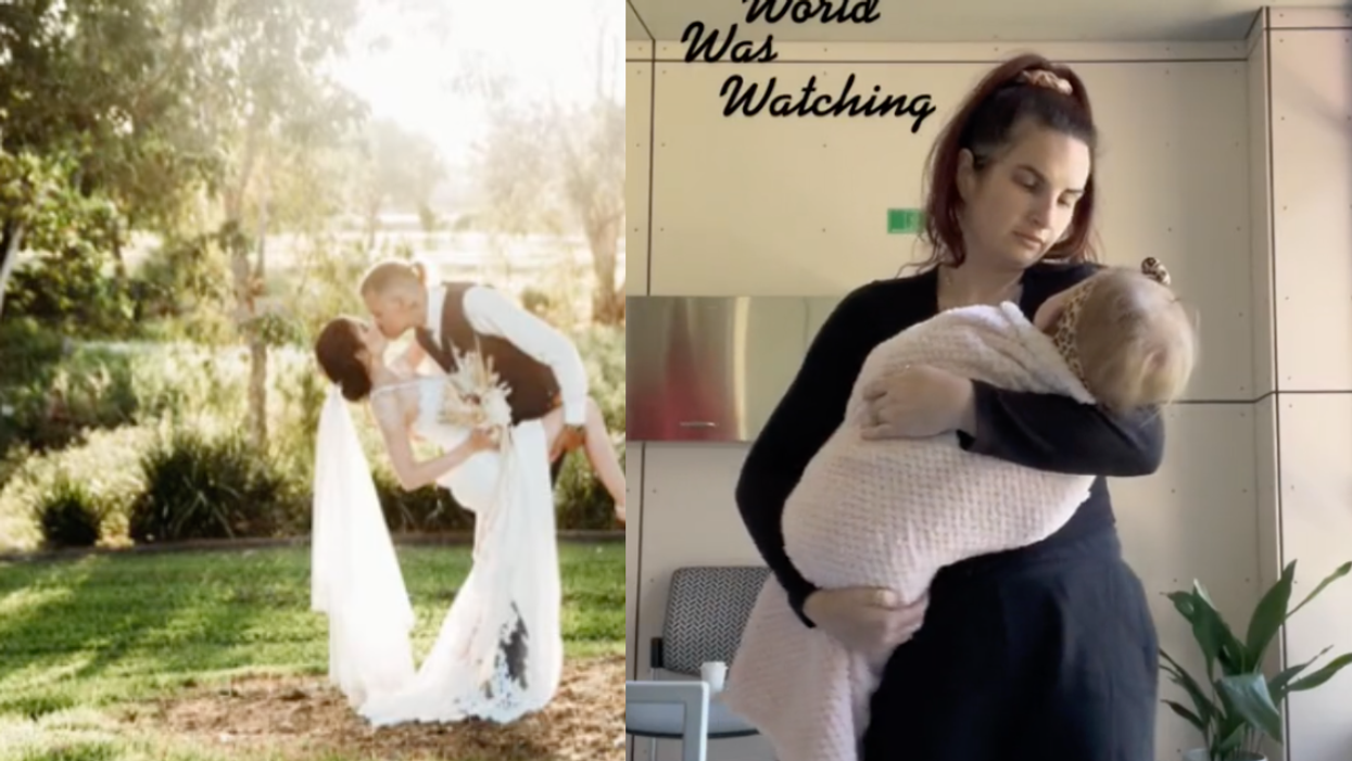 TikTok screenshot of wedding photo; TikTok screenshot of @leah29murphy and daughter