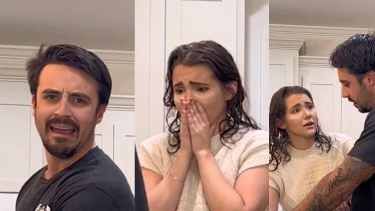 TikTok screenshots of a concerned wife standing next to her husband
