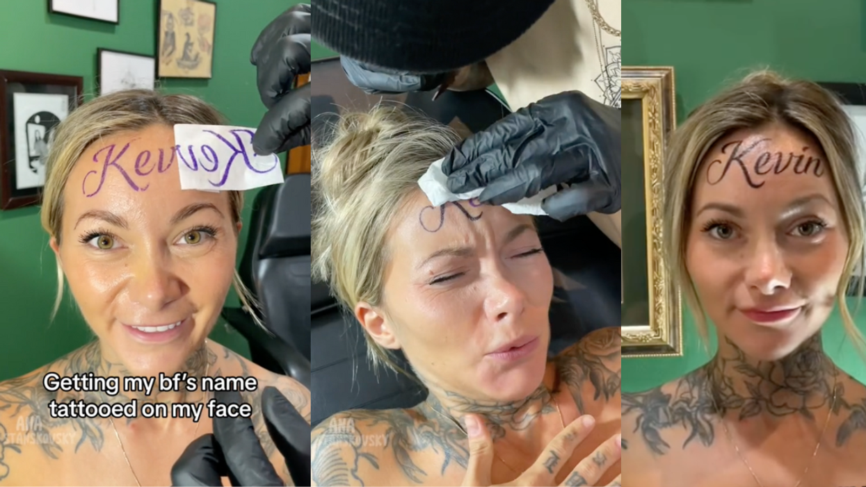 TikTok screenshots of Ana Stanskovsky getting the fake tattoo