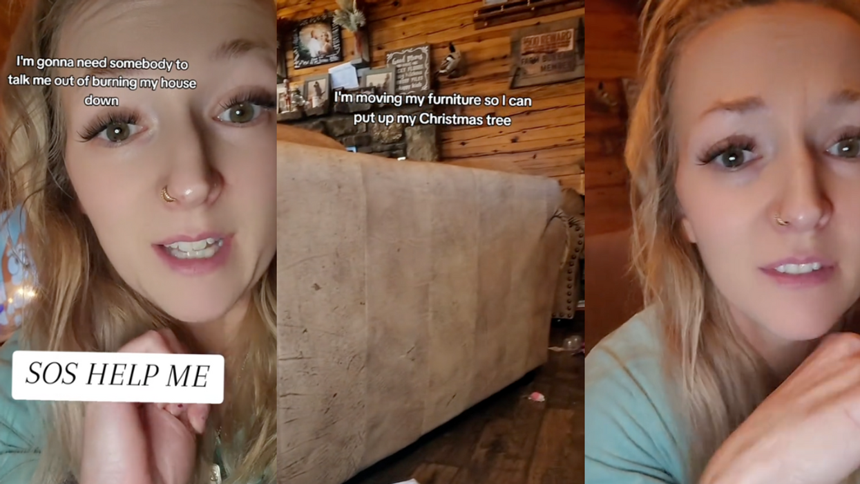 TikTok screenshots of @barbellsandbooks and her couch