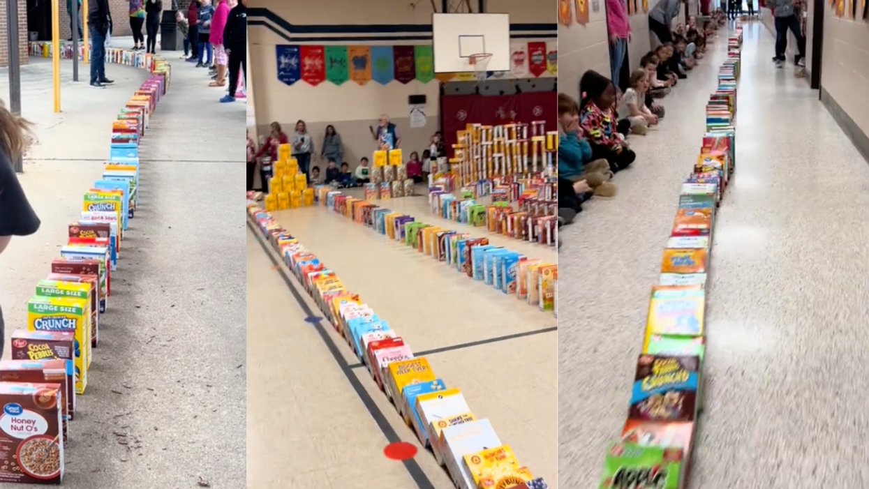 TikTok screenshots of cereal boxes being knocked down