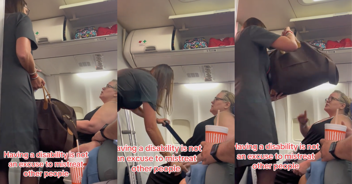 TikTok screenshots of flight attendant and passenger
