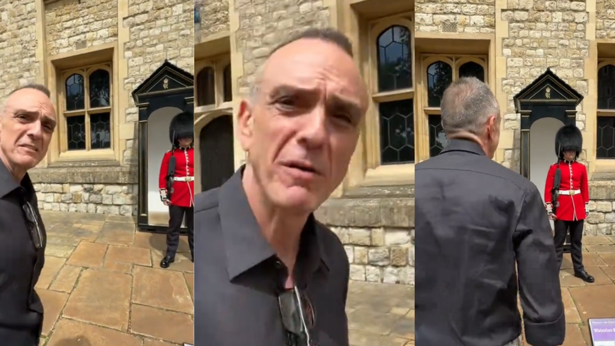TikTok screenshots of Hank Azaria and Buckingham Palace guard
