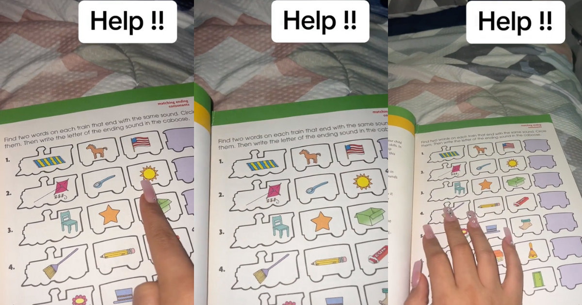 TikTok screenshots of kindergarten workbook