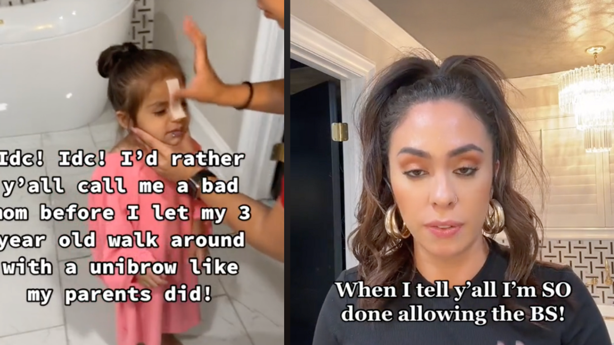 TikTok screenshots of Leah Garcia waxing her daughter's eyebrows