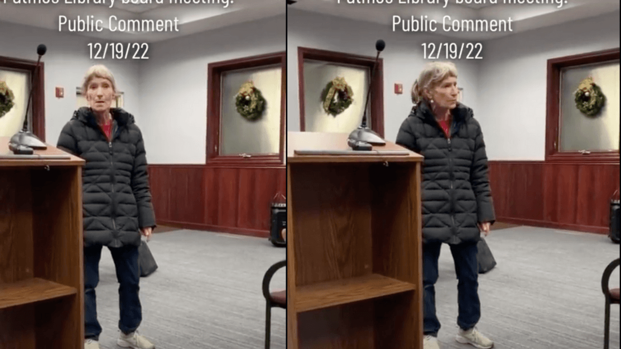 TikTok screenshots of the librarian during the library board meeting