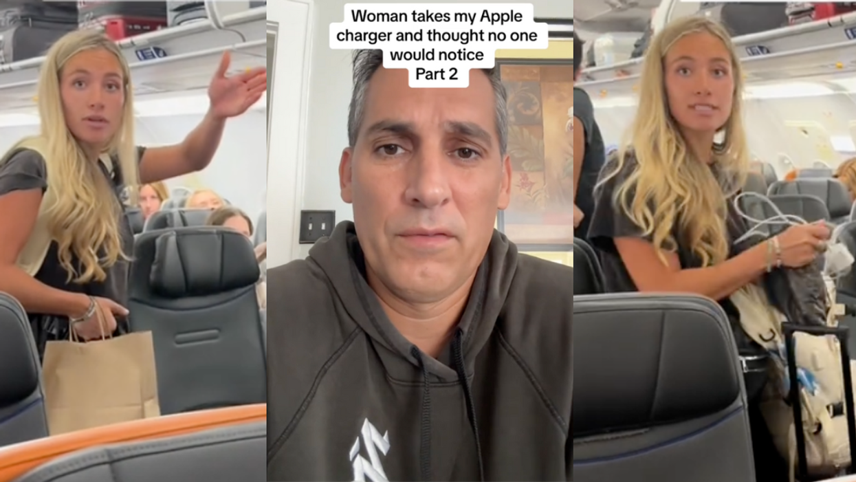 TikTok screenshots of woman on plane and TikToker