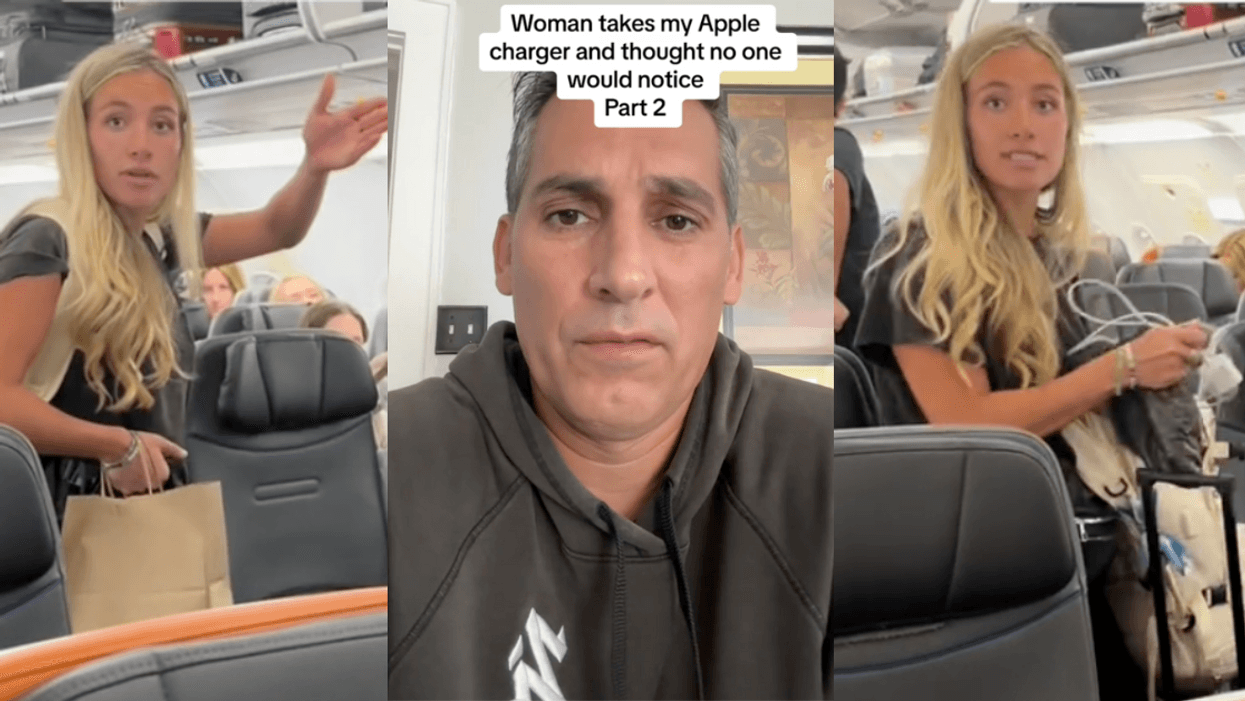 TikTok screenshots of woman on plane and TikToker