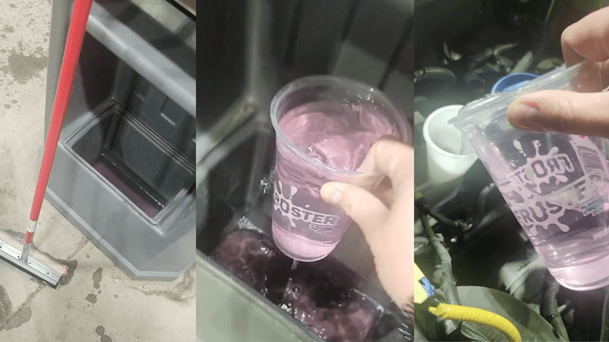 TikTok screenshots of woman taking windshield fluid
