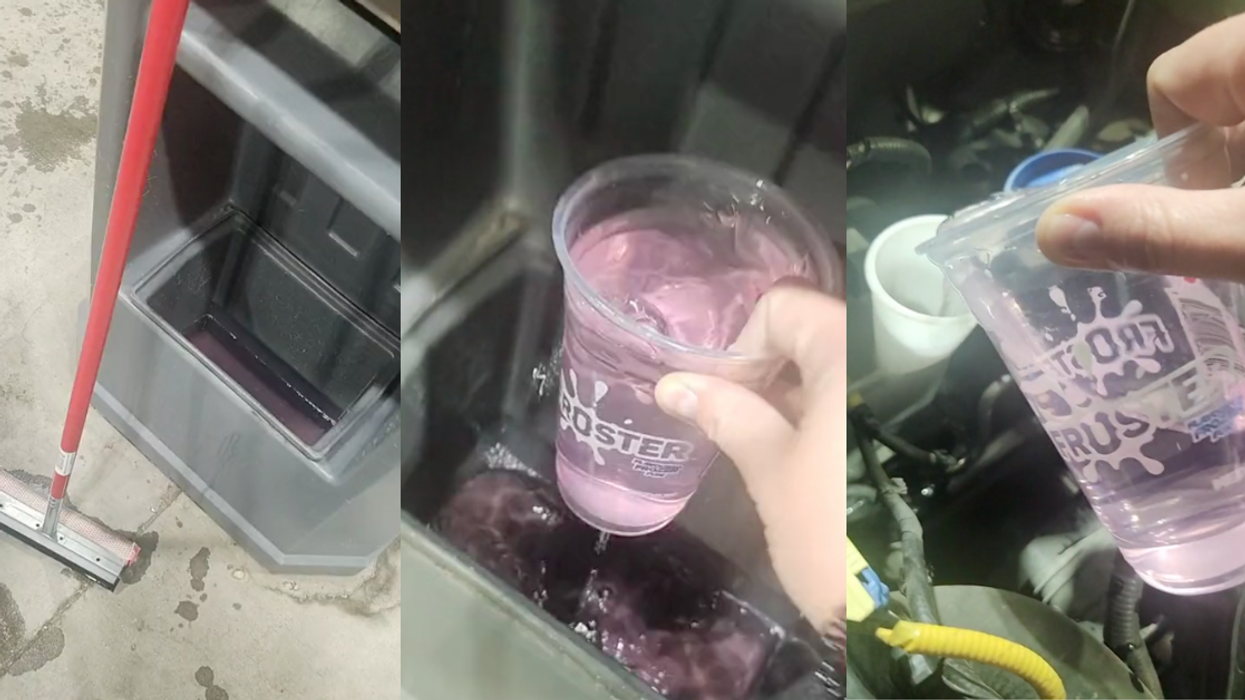 TikTok screenshots of woman taking windshield fluid