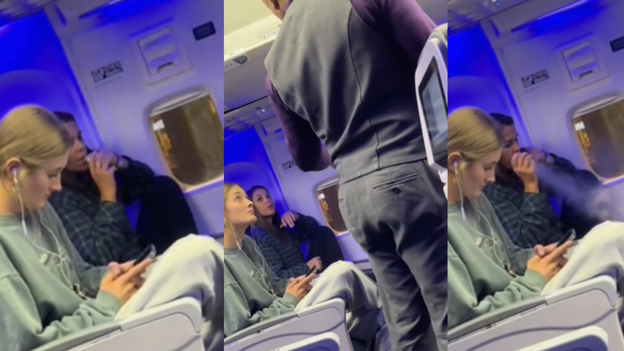 TikTok screenshots of woman vaping on plane