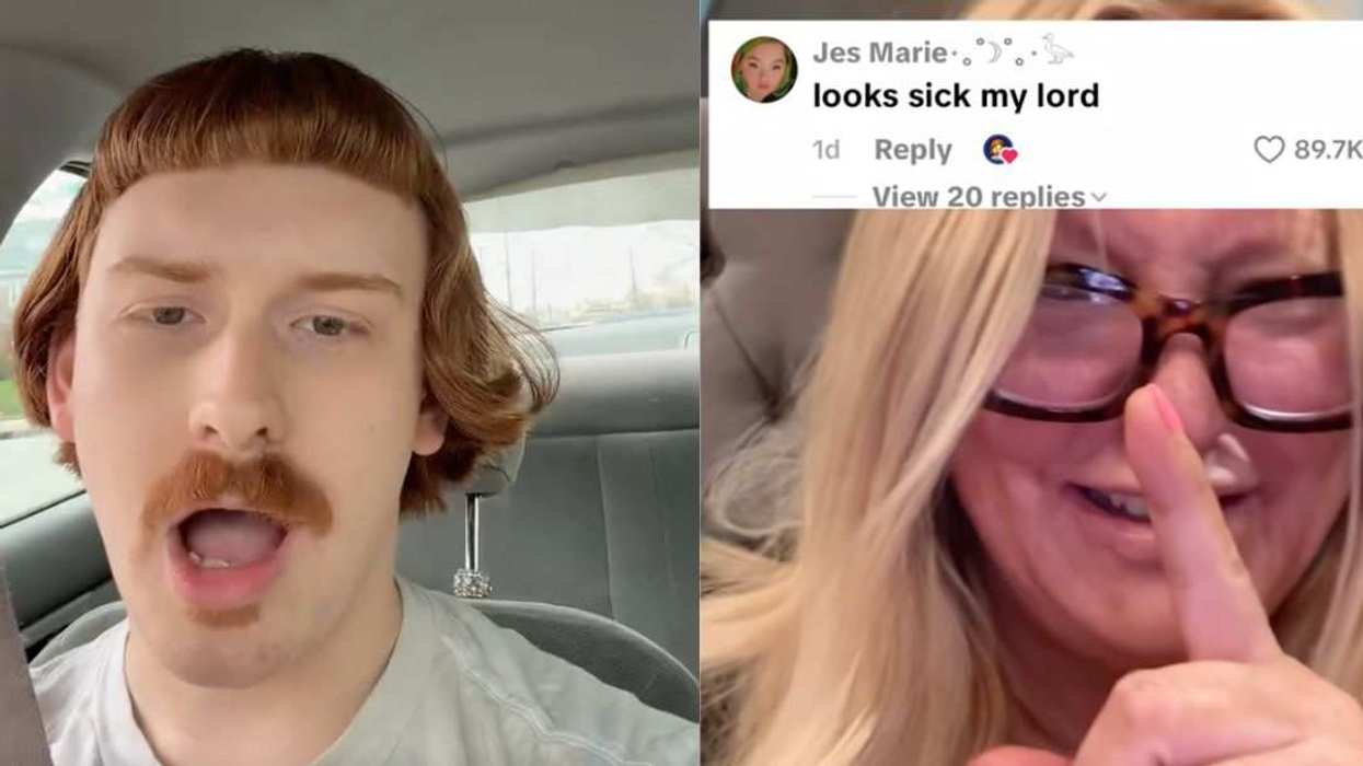 TikToker @berkobi reacts to his viral haircut as creator @darkheartswithstacylee laughs at the now-infamous mullet attempt.