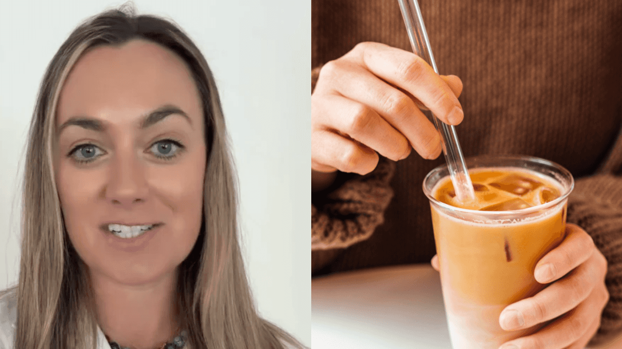 TikToker @caitlinrecruiter; Person holding an iced coffee