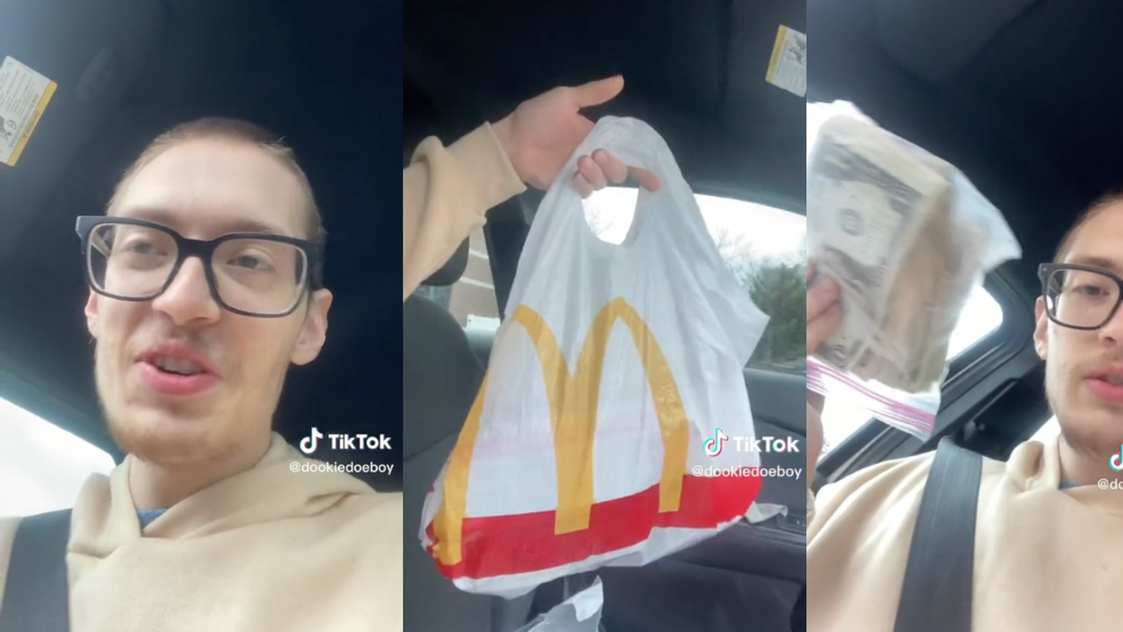 TikToker @dookiedoeboy with McDonald's bag of cash