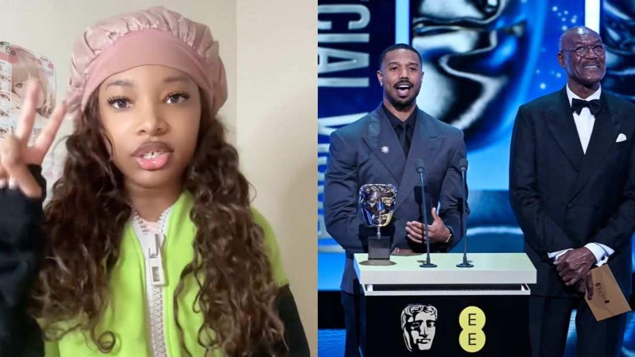 TikToker @sh4ysgrwm (left) shared a video explaining coprolalia after Michael B. Jordan (center) and Delroy Lindo (right) were interrupted while presenting at the BAFTA Awards.