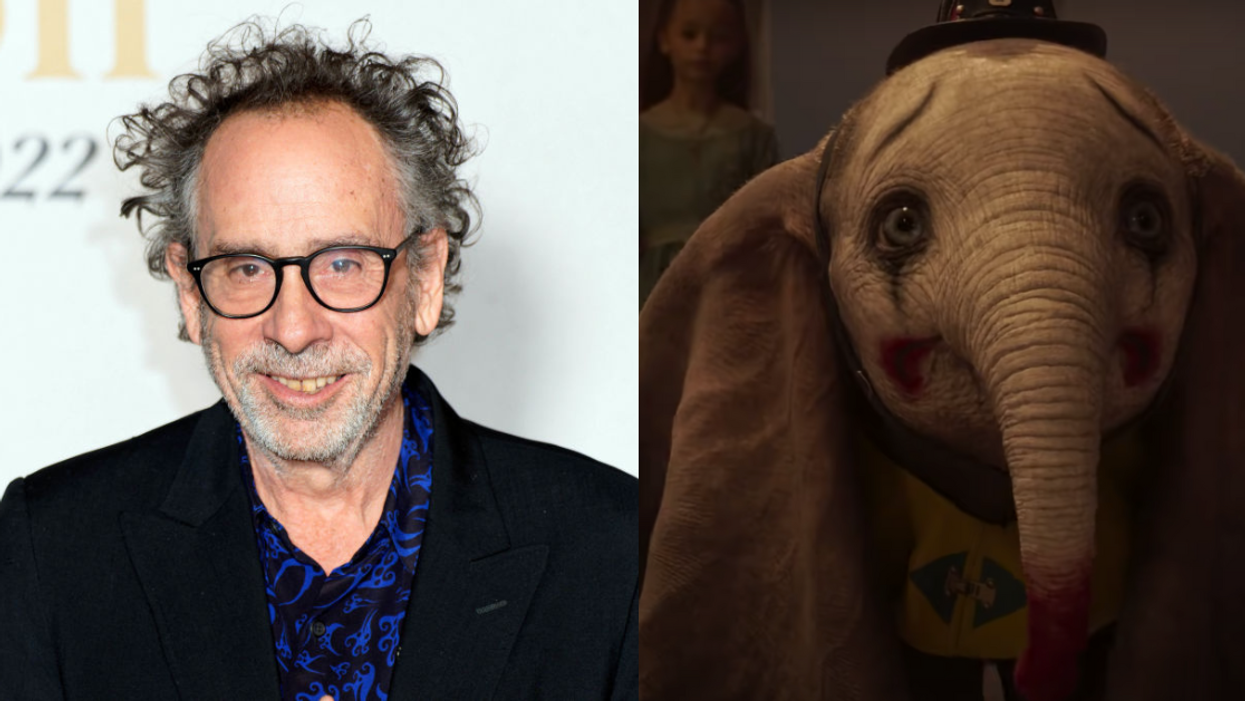 Tim Burton; screenshot of Dumbo character from Burton's live action film