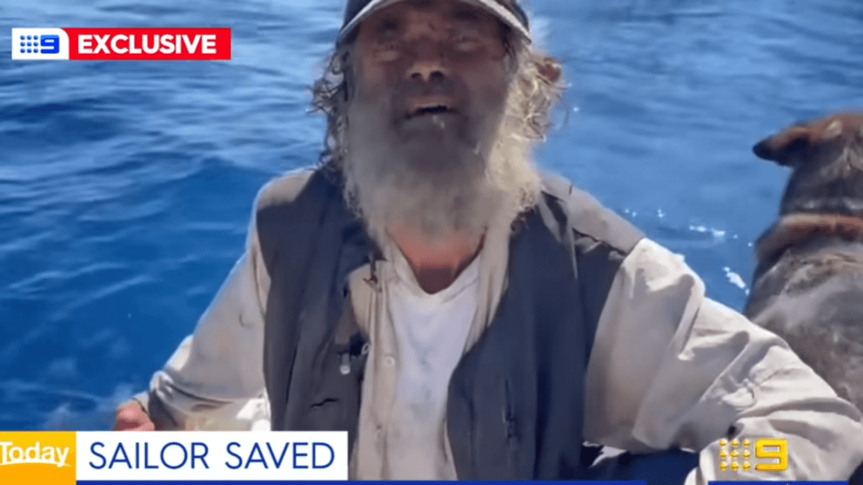 Tim Shaddock and his dog, Bella, rescued from the Pacific Ocean