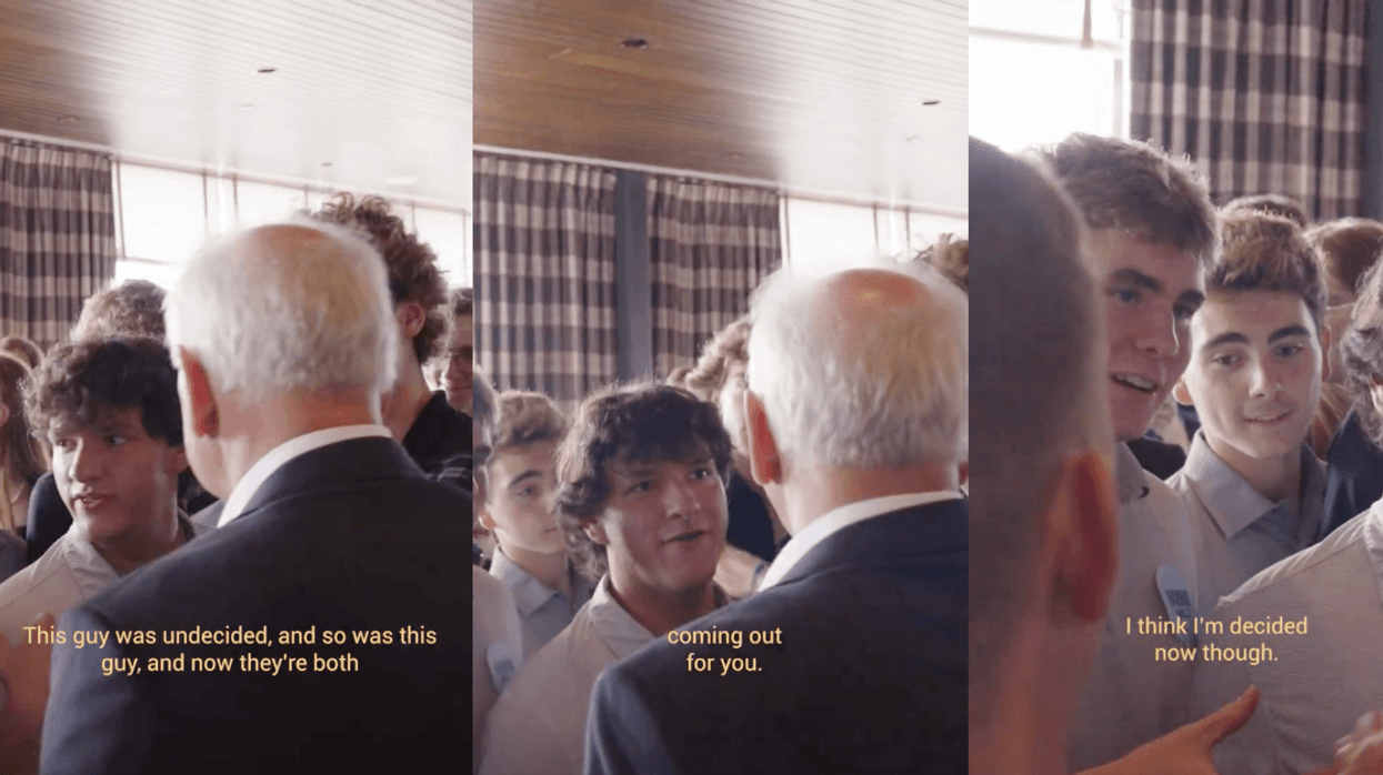 Tim Walz talking with frat bros