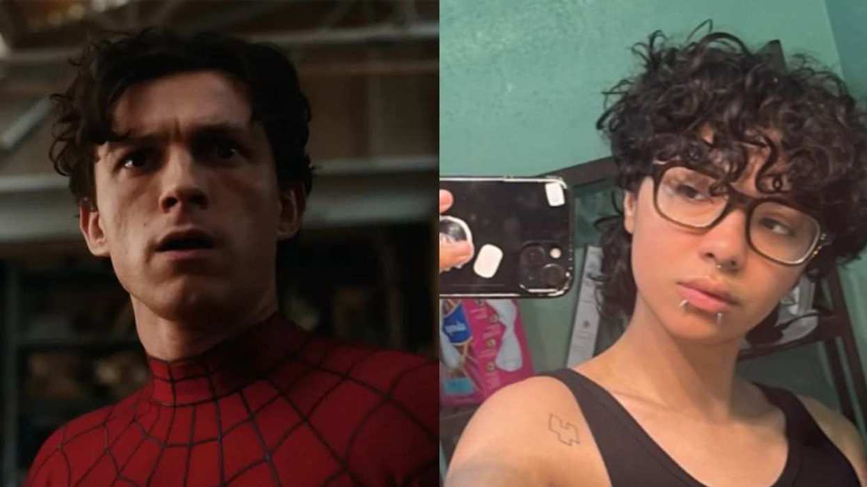 Tom Holland as Spider-Man (left) alongside Maikol Roque (right).