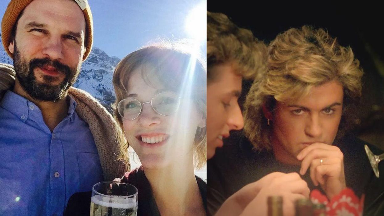 Tomas Mazetti and his wife Hannah; screenshot of George Michael from "Last Christmas" music video